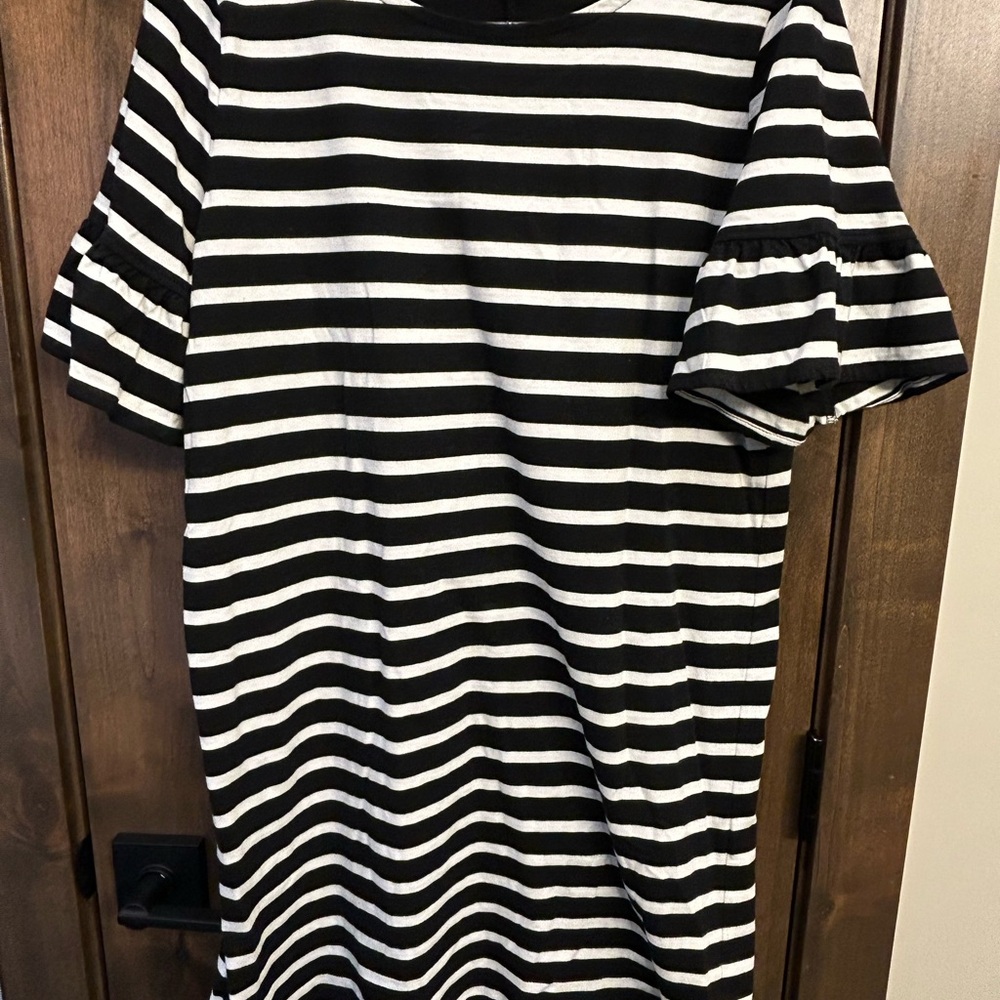 J. Crew Black and White Striped Top with Ruffle Sleeves